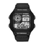 ⁦Men's Sport Waterproof Retro Digital Watch  - ساعة يد رقمية بثلاث شاشات جلد مطاط لون أسود⁩ - الصورة ⁦2⁩
