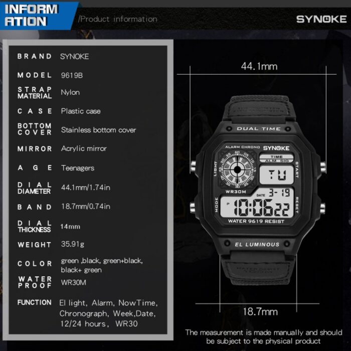 ⁦Men's Sport Waterproof Retro Digital Watch  - ساعة يد رقمية بثلاث شاشات جلد مطاط لون أسود⁩ - الصورة ⁦3⁩