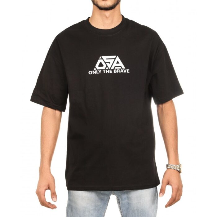 ⁦تيشيريت شبابي اوفر سايز قطن لون اسود من OSA⁩ - الصورة ⁦3⁩