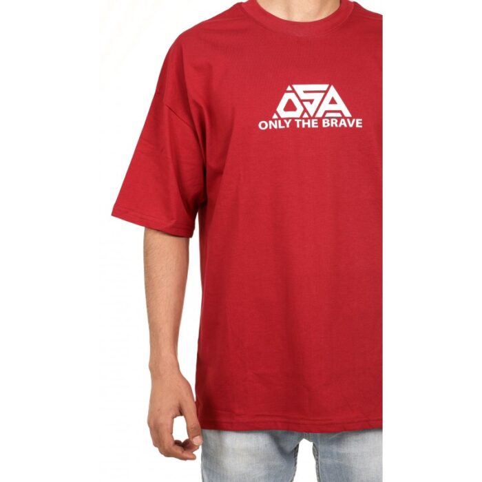 ⁦تيشيريت شبابي اوفر سايز قطن لون احمر من OSA⁩ - الصورة ⁦4⁩