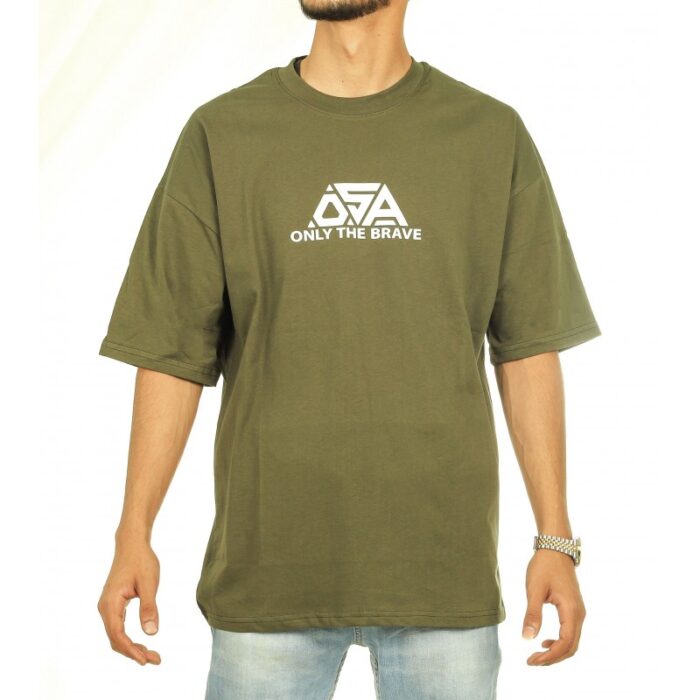 10320212_67db7160abe4d تيشيريت شبابي اوفر سايز قطن لون زيتي من OSA - الصورة 1