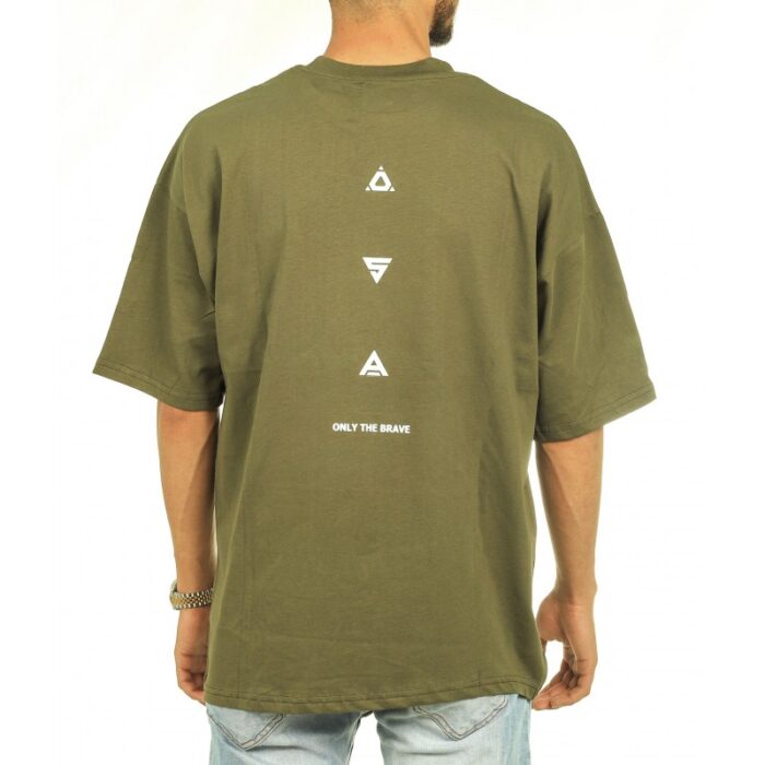 ⁦تيشيريت شبابي اوفر سايز قطن لون زيتي من OSA⁩ - الصورة ⁦4⁩