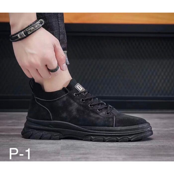 10320314_67db71d103435 حذاء كاجوال رياضي جلد لون أسود - الصورة 1