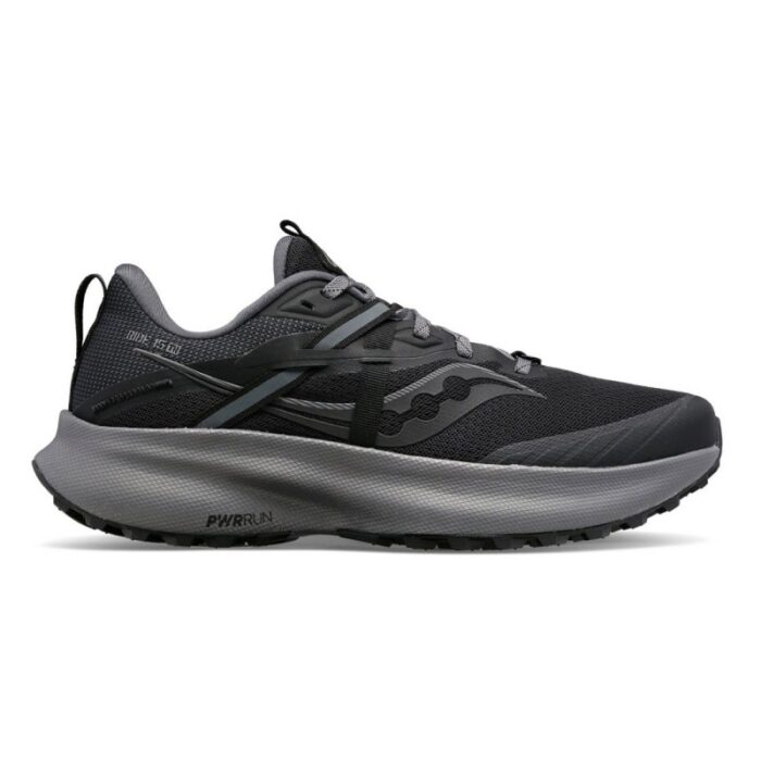 ⁦Saucony Men's RIDE 15 TR Shoes - حذاء ساكوني رايد 15 تي ار للرجال لون أسود ورمادي⁩ - الصورة ⁦2⁩