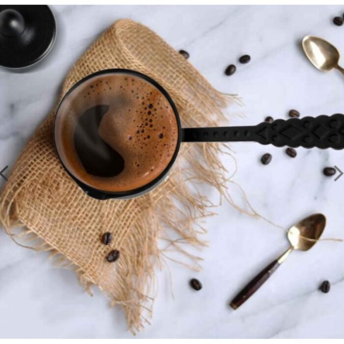 ⁦طقم ثلاث بكارج قهوة ثقيلة اسود مع غطاء⁩ - الصورة ⁦2⁩