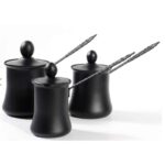 ⁦طقم ثلاث بكارج قهوة ثقيلة اسود مع غطاء⁩ - الصورة ⁦4⁩