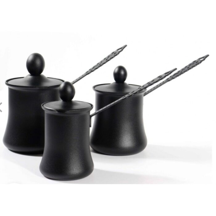 ⁦طقم ثلاث بكارج قهوة ثقيلة اسود مع غطاء⁩ - الصورة ⁦4⁩