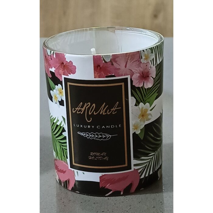 ⁦شمع بعلبة زجاج .. رسمة فراشات /ورد /فلامنجو⁩ - الصورة ⁦3⁩