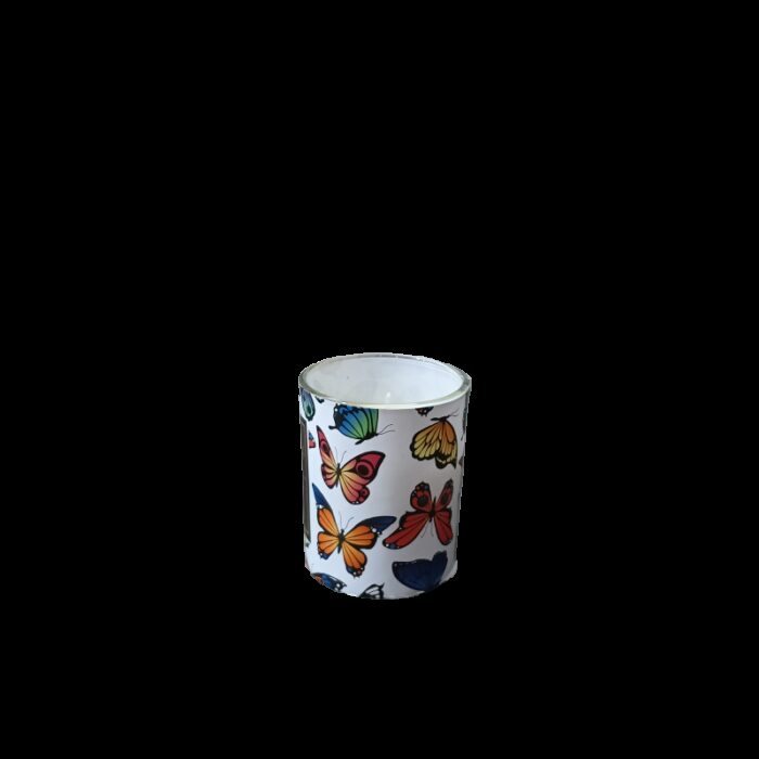 ⁦شمع بعلبة زجاج .. رسمة فراشات /ورد /فلامنجو⁩ - الصورة ⁦6⁩