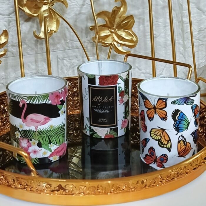 ⁦شمع بعلبة زجاج .. رسمة فراشات /ورد /فلامنجو⁩ - الصورة ⁦8⁩