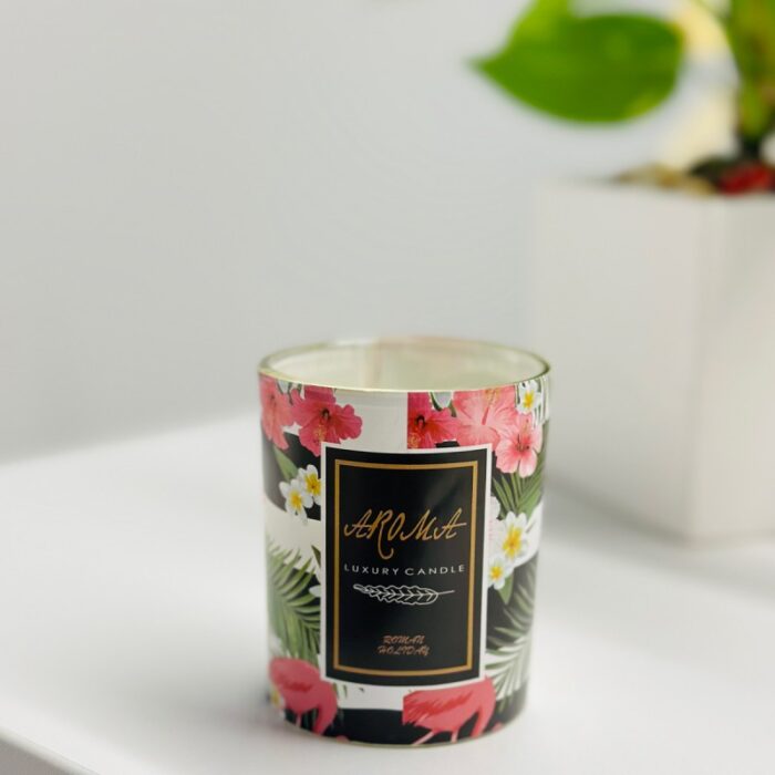 ⁦شمع بعلبة زجاج .. رسمة فراشات /ورد /فلامنجو⁩ - الصورة ⁦9⁩