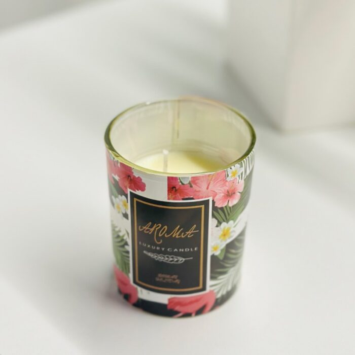 ⁦شمع بعلبة زجاج .. رسمة فراشات /ورد /فلامنجو⁩ - الصورة ⁦10⁩