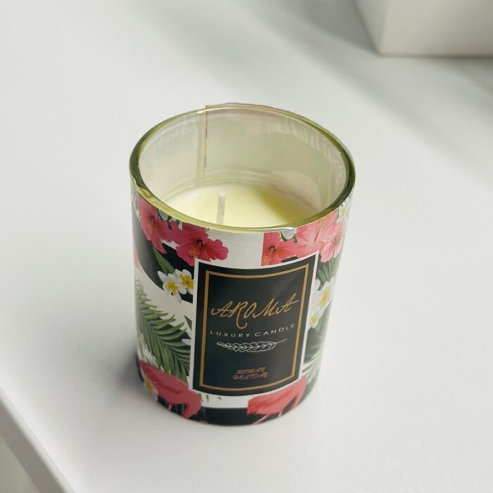 ⁦شمع بعلبة زجاج .. رسمة فراشات /ورد /فلامنجو⁩ - الصورة ⁦11⁩