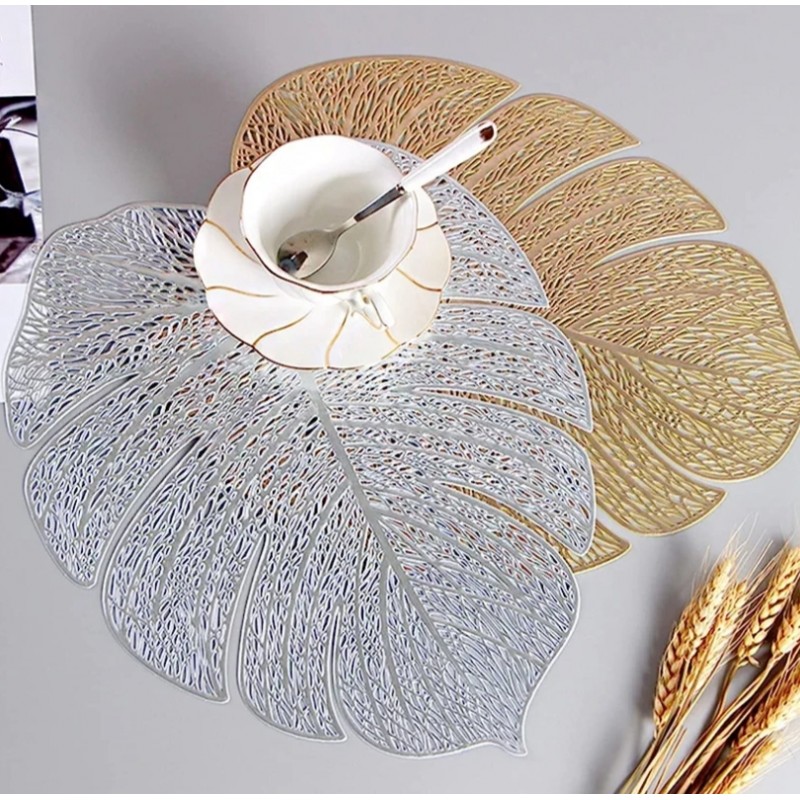 ⁦كوستر جلد شكل ورق شجرة فضي⁩ - الصورة ⁦1⁩