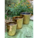 قوار زراعة اسمنت حجم كبير طقم عدد 3 قطع بأحجام مختلفة لون ذهبي اطار قوس