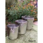 قوار زراعة اسمنت حجم كبير طقم عدد 3 قطع بأحجام مختلفة لون سلفر أقواس