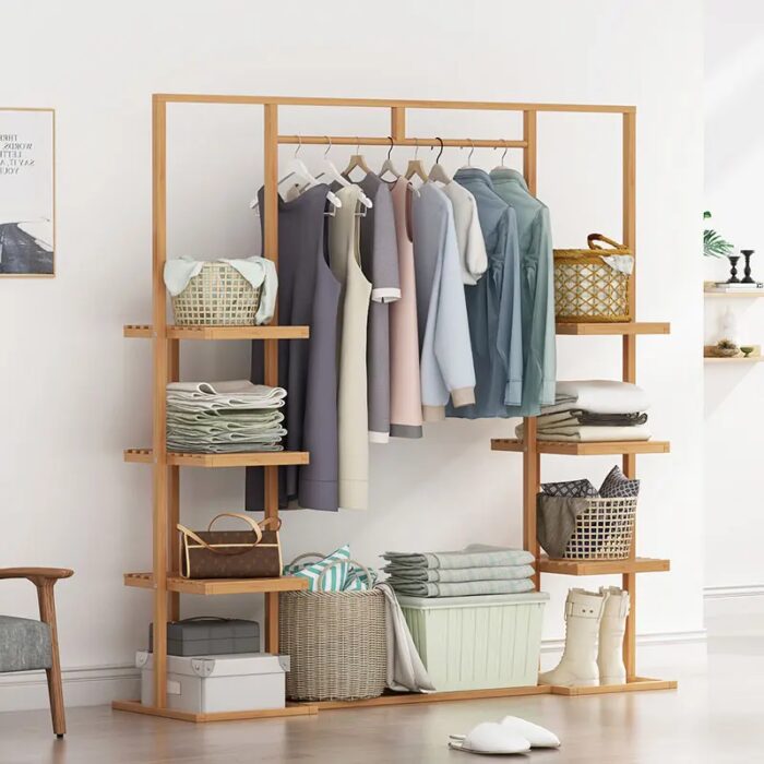 ⁦ستاند ملابس خشب جناحين 118*40*158 سم 0704⁩ - الصورة ⁦2⁩