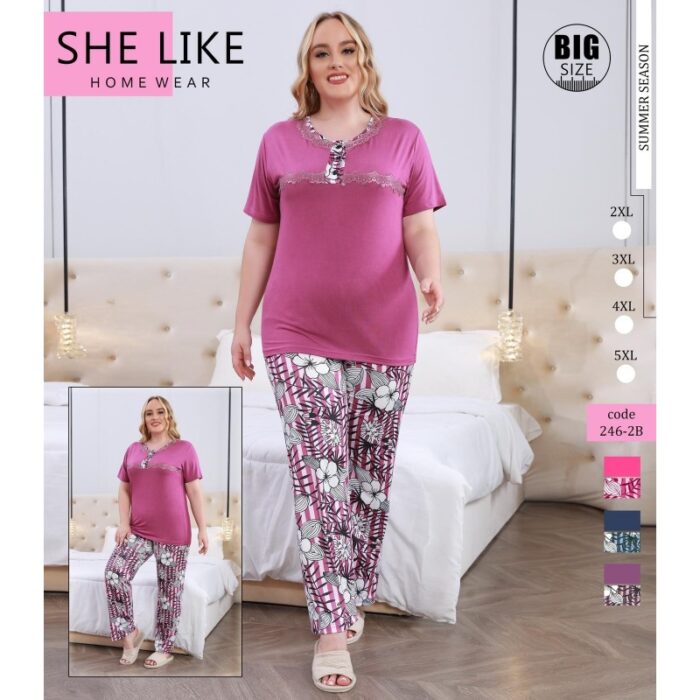 10322260_67db7813396a9 بيجامة ستاتي قطعتين Big Size من She Like - الصورة 1