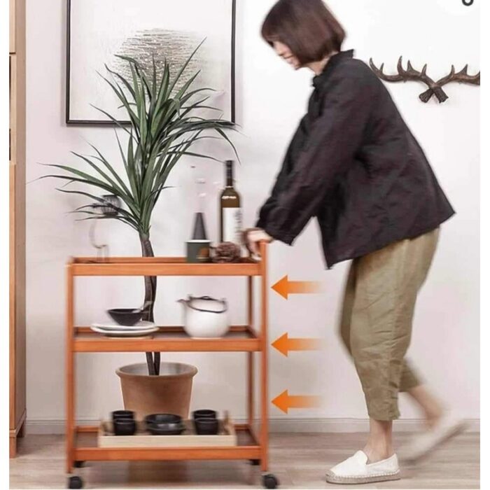 ⁦ترولي/ عرباية خشب ثلاث طبقات قياس 50*30وارتفاع 82⁩ - الصورة ⁦2⁩