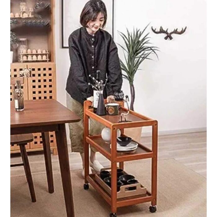 ⁦ترولي/ عرباية خشب ثلاث طبقات قياس 50*30وارتفاع 82⁩ - الصورة ⁦4⁩