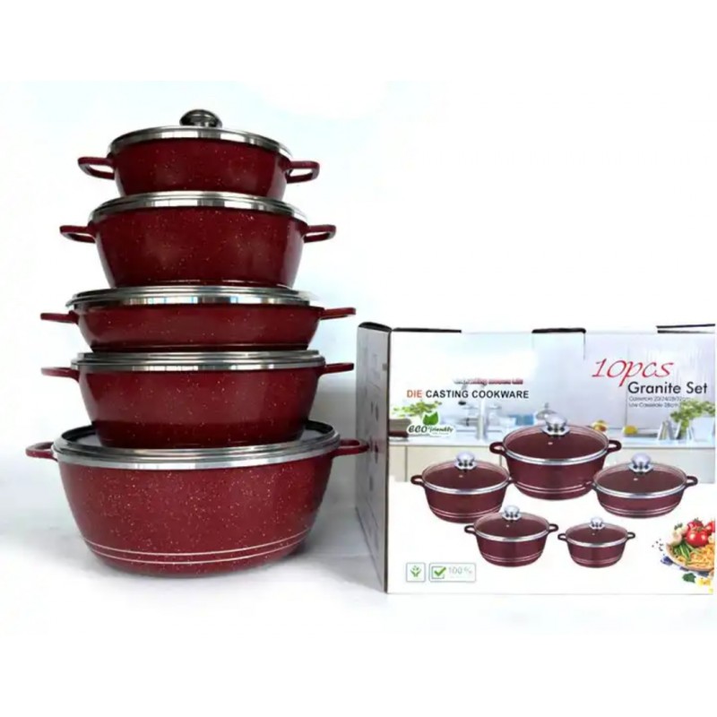 ⁦طقم خمس طناجر سكب لون Maroon⁩ - الصورة ⁦1⁩