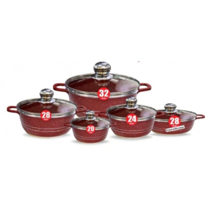 ⁦طقم خمس طناجر سكب لون Maroon⁩ - الصورة ⁦2⁩