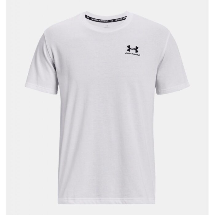 ⁦Under Armour Men's Logo Embroidered Heavyweight Short Sleeve T-Shirt - تيشيرت أندر آرمر لوجو امبرويدرد هيفي ويت للرجال لون أبيض⁩ - الصورة ⁦5⁩