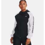 Under Armour Women's Woven Mesh Full-Zip Jacket- سترة أندر آرمر ووفن مش فل زيب للنساء لون أسود ورمادي