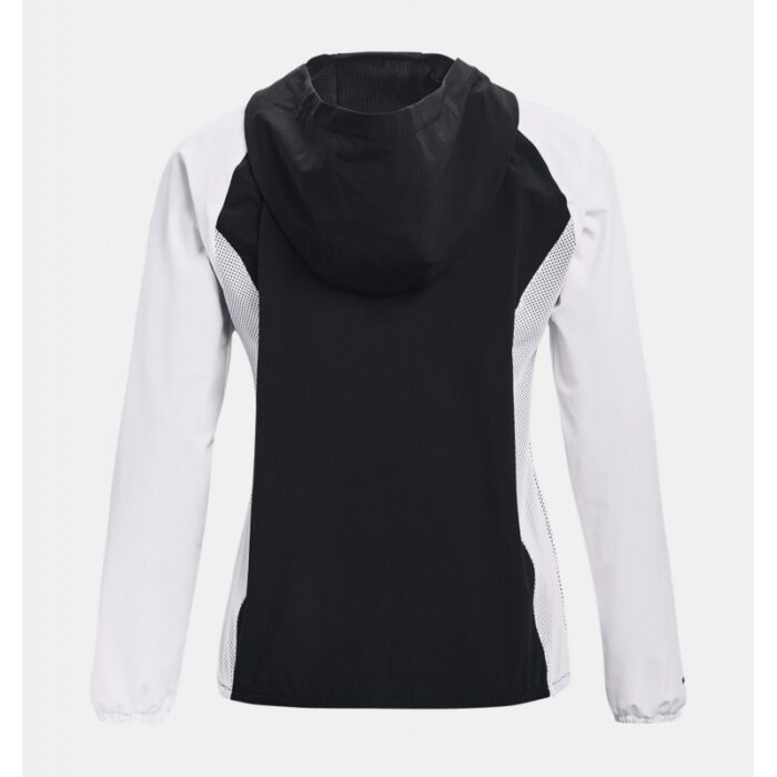 ⁦Under Armour Women's Woven Mesh Full-Zip Jacket- سترة أندر آرمر ووفن مش فل زيب للنساء لون أسود ورمادي⁩ - الصورة ⁦7⁩