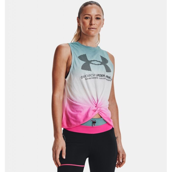 Under Armour Women's Run Anywhere Tank - تيشيرت تانك أندر آرمر رن اني ويير بلا أكمام للنساء لون أخضر وأبيض وزهري