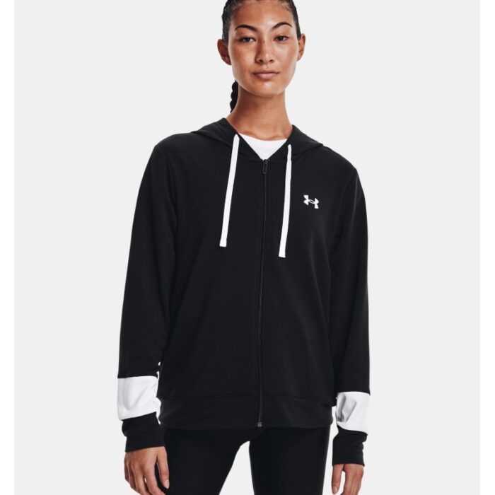 Under Armour Women's Rival Terry Colorblock Full-Zip Hoodie- تيشيرت هودي أندر آرمر رايفال تيري ملر بلوك للنساء لون أسود