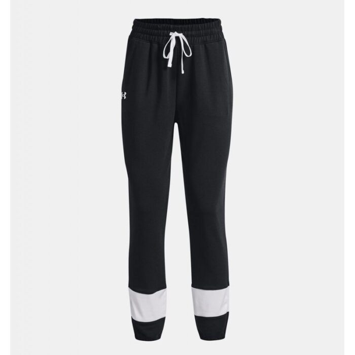 ⁦Under Armour Women's Rival Terry Colorblock Joggers - بنطلون أندر آرمر رايفال تيري كلربلوك للنساء لون أسود⁩ - الصورة ⁦5⁩