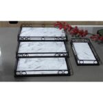 طقم اربع صواني معدن مع خشب قياس 20*10/22*12/15*25/28*18