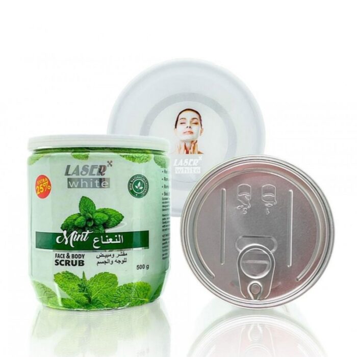مقشر ومبيض للوجه والجسم بمستخلص النعناع حجم 500 غم - Face & Body Scrub with Mint by Laser White