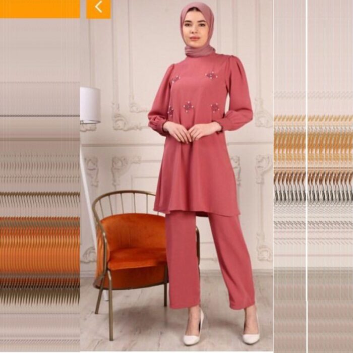 10324582_67db80edb8a85 طقم ستاتي طويل قطعتين لون زهري - الصورة 1