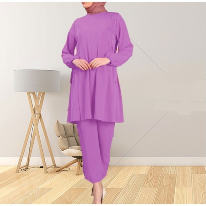 10324583_67db80f0409f1 طقم ستاتي طويل قطعتين لون بنفسجي - الصورة 1