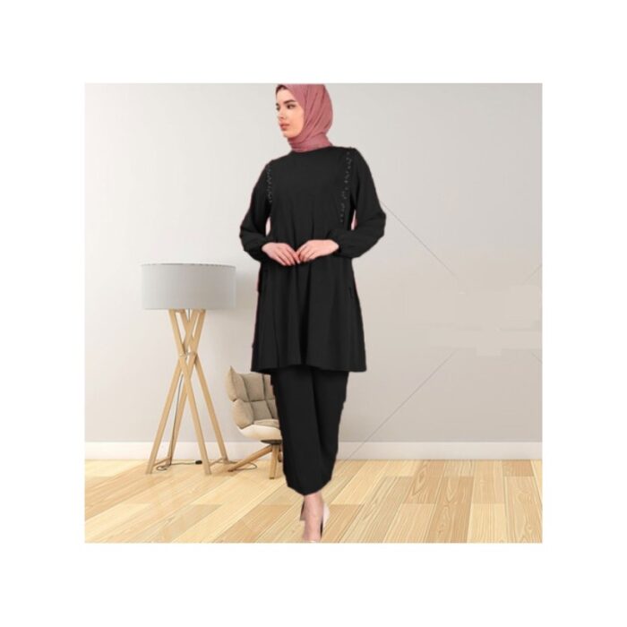 10324584_67db80f28233f طقم ستاتي طويل قطعتين لون اسود - الصورة 1