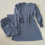 طقم ستاتي طويل قطعتين لون سكني