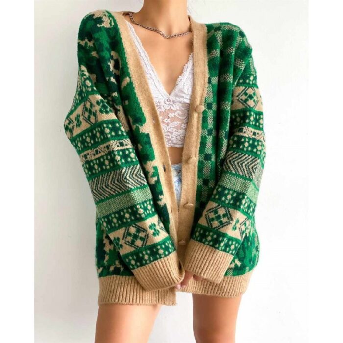 ⁦جاكيت ستاتي صوف لون أخضر وبني⁩ - الصورة ⁦3⁩