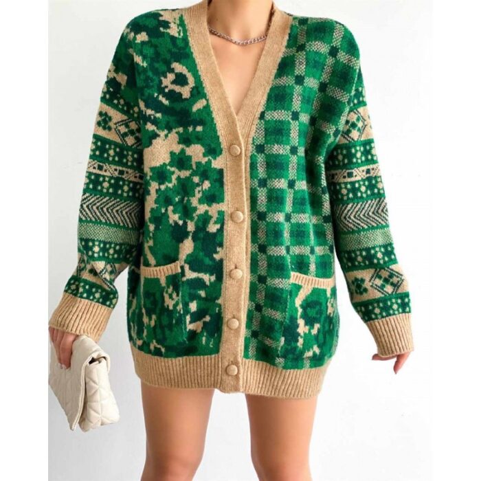 ⁦جاكيت ستاتي صوف لون أخضر وبني⁩ - الصورة ⁦4⁩