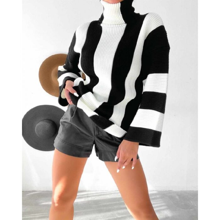 ⁦بلوزة ستاتية صوف لون أسود وأبيض⁩ - الصورة ⁦3⁩