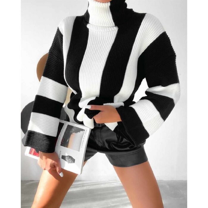 ⁦بلوزة ستاتية صوف لون أسود وأبيض⁩ - الصورة ⁦4⁩