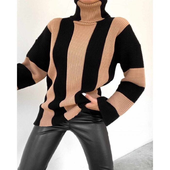 ⁦بلوزة ستاتية صوف لون أسود وبني⁩ - الصورة ⁦2⁩