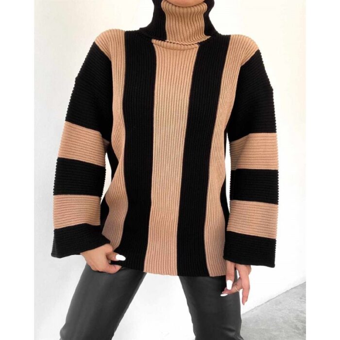 ⁦بلوزة ستاتية صوف لون أسود وبني⁩ - الصورة ⁦3⁩