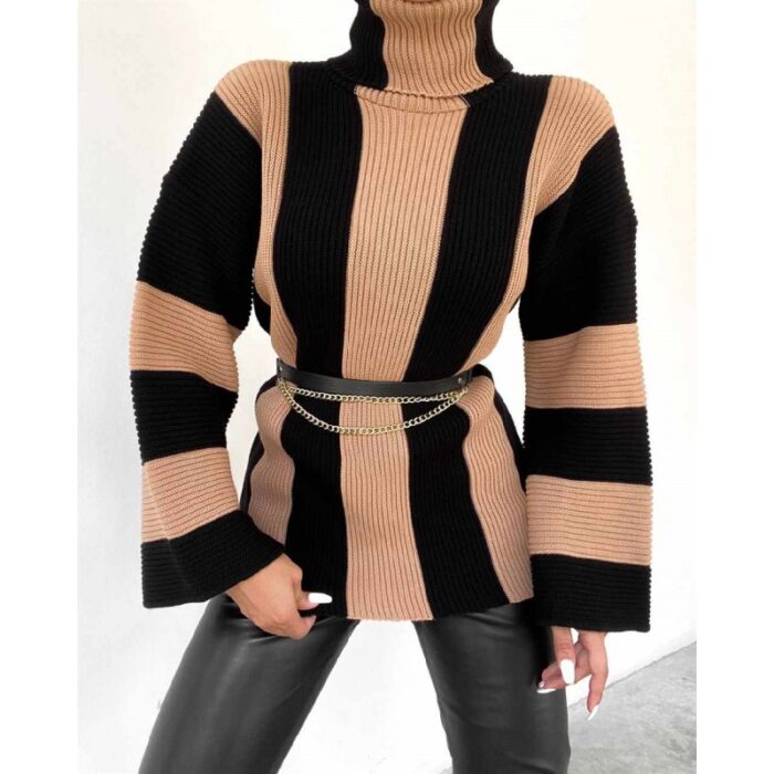 ⁦بلوزة ستاتية صوف لون أسود وبني⁩ - الصورة ⁦4⁩