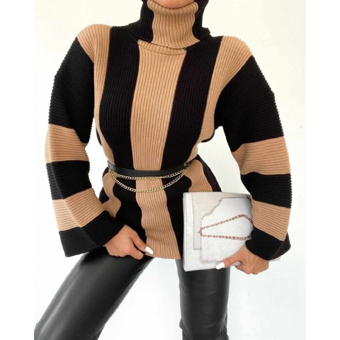 ⁦بلوزة ستاتية صوف لون أسود وبني⁩ - الصورة ⁦5⁩