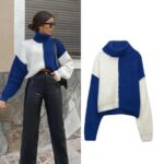 ⁦بلوزة ستاتية صوف لون أزرق وأبيض⁩ - الصورة ⁦3⁩