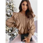 ⁦بلوزة ستاتية صوف خفيف لون بني⁩ - الصورة ⁦2⁩