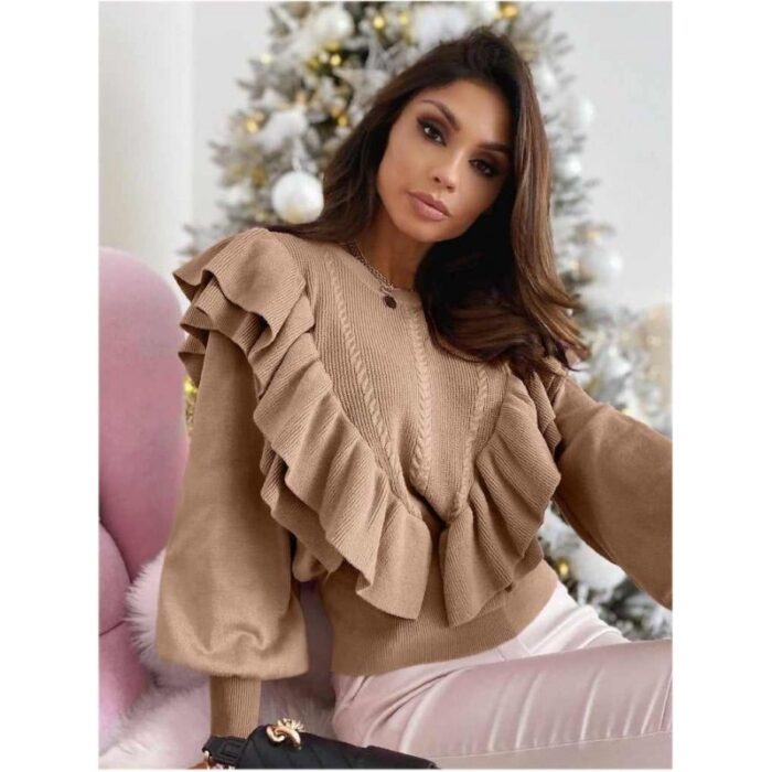 ⁦بلوزة ستاتية صوف خفيف لون بني⁩ - الصورة ⁦3⁩