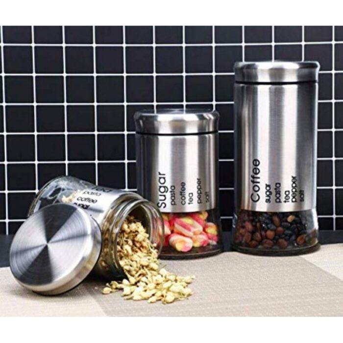 ⁦طقم 3 سكريات زجاج مع ستيل⁩ - الصورة ⁦2⁩